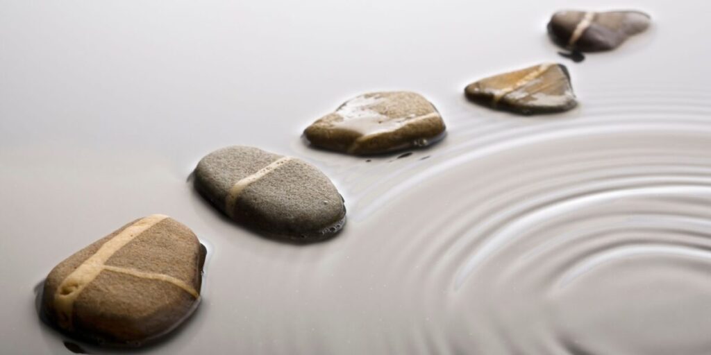 stepping stones Timeline illustration representing decades of resilience research and practice